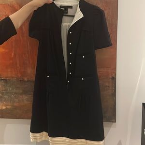Marc Jacobs Black Mini Dress with Cream Hem and Pearl Buttons